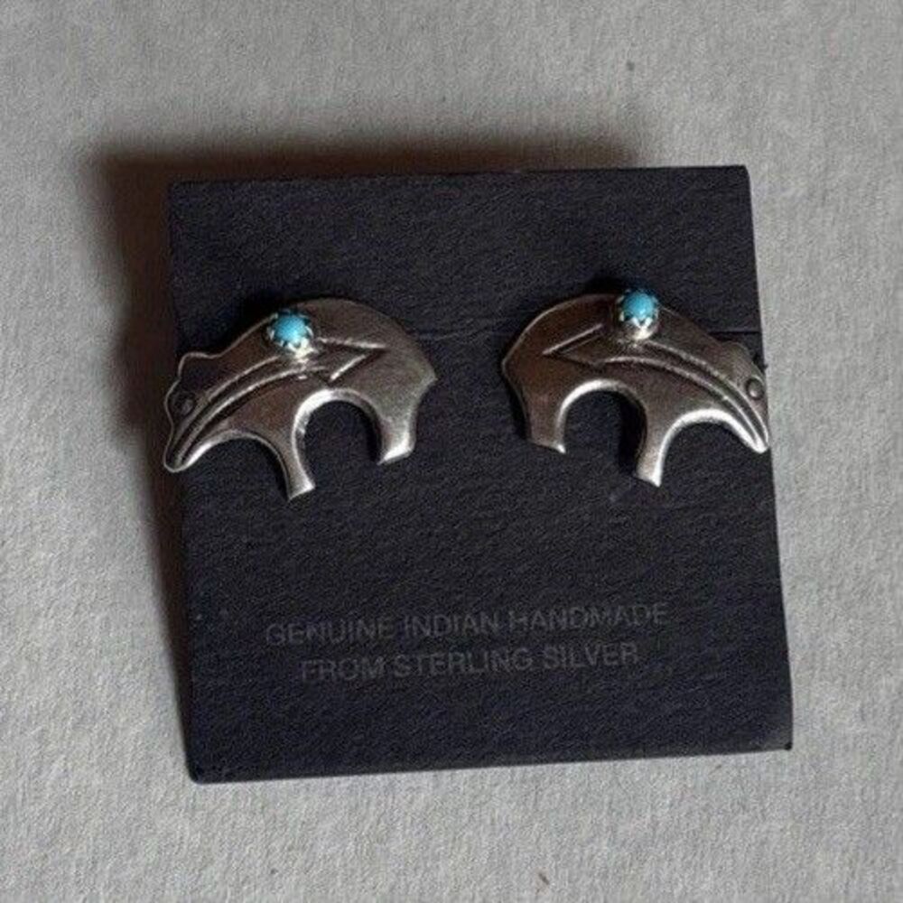 Turquoise & Sterling Silver Post Earrings Navajo Indian Native American Handmade